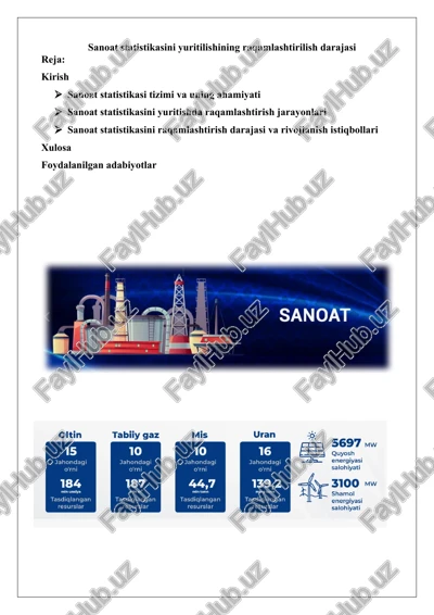 sanoat statistikasi tizimi va uning ahamiyati — DOCX