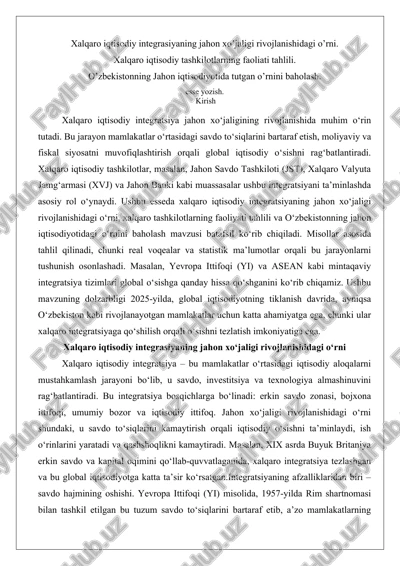 xalqaro iqtisodiy integratsiya jahon xo‘jaligi — DOCX