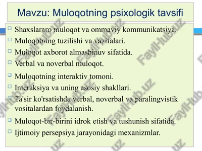 muloqotning psixologik tavsifi — PPTX