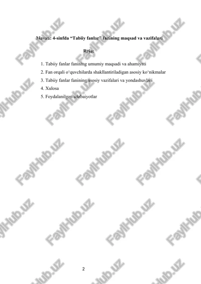 4-sinfda "tabiiy fanlar"fanining maqsad va vazifalari — DOCX