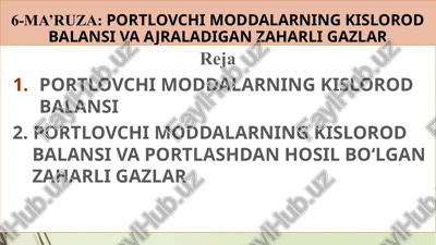 portlovchi moddalarning kislorod balansi — PPTX