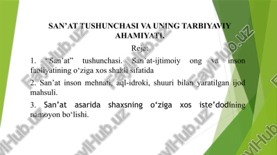 san’at tushunchasi va uning tarbiyaviy ahamiyati — PPTX