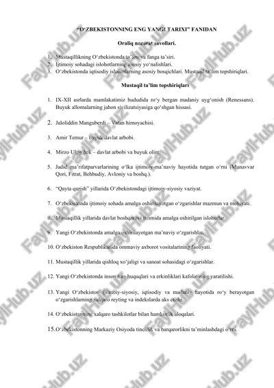 o‘zbekistonning eng yangi tarixi — DOCX