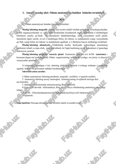 odam anatomiyasi fanidan lotincha terminlari — DOCX