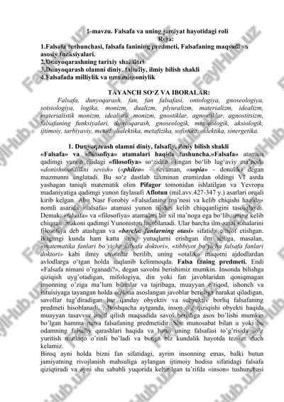 falsafa va uning jamiyat hayotidagi roli — DOCX