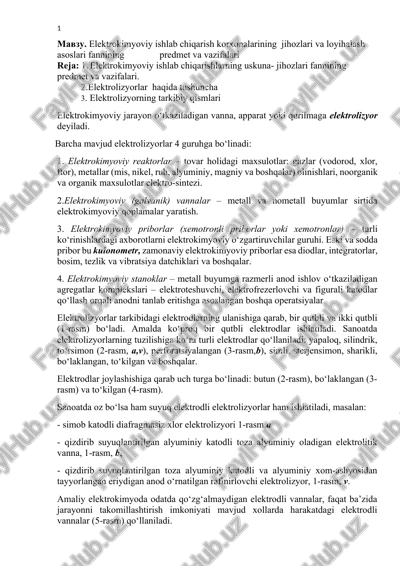 elektrokimyoviy ishlab chiqarish korxonalarining jihozlari va loyihalash asoslari fannining predmet va vazifalari — DOCX