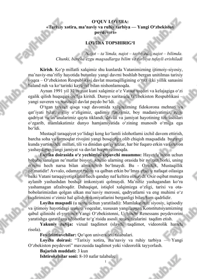"tarixiy xotira, maʼnaviy va ruhiy tarbiya — yangi oʻzbekiston poydevori" — DOCX
