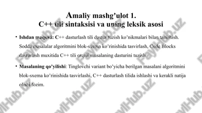 c++ dasturlashtilida sturtuzish ko'nikmalari — PPTX