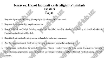 hayot faoliyati xavfsizligi — PPTX