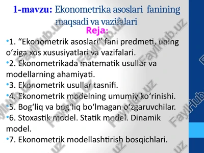 ekonometrika asoslari fanining maqsadi va vazifalari — PPTX