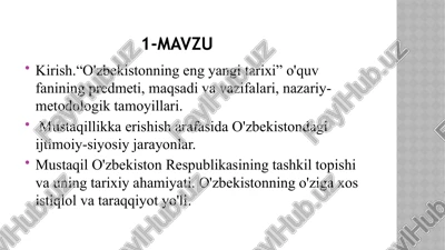 o'zbekistonning eng yangi tarixi — PPTX