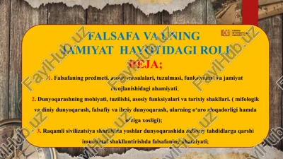 falsafava uning jamiyat hayotida g'roli — PPTX