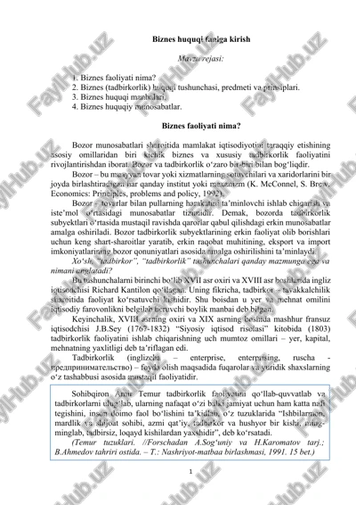biznes huquqi faniga kirish — DOCX