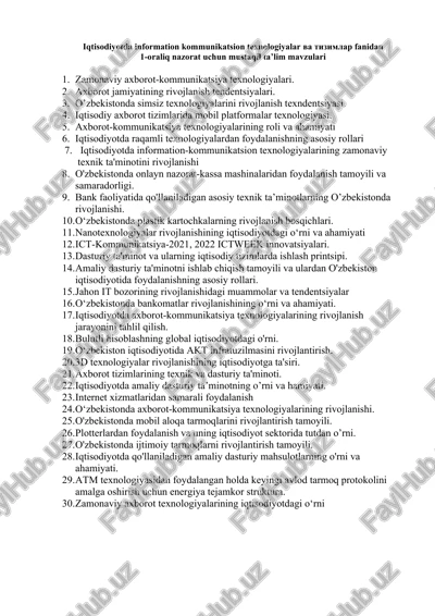 iqtisodiyotda information kommunikatsion texnologiyalar va tizimlar fanidan — DOCX