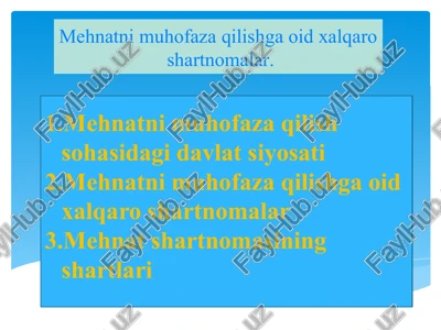 mehnatni muhofaza qilishga oid xalqaro shartnomalar — PPTX