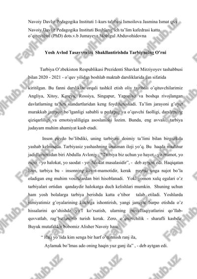 yosh avlod tasavvurini shakllantirishda tarbiyaning oʻrni — DOCX