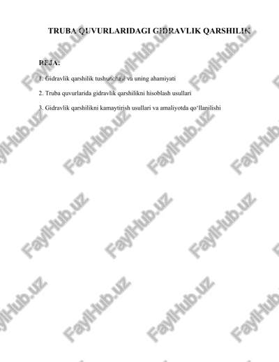 truba quvurlaridagi gidravlik qarshilik — DOCX