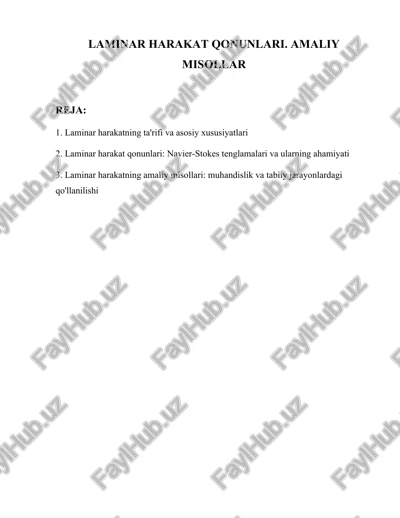 laminar harakat qonunlari, amaliy misollar — DOCX