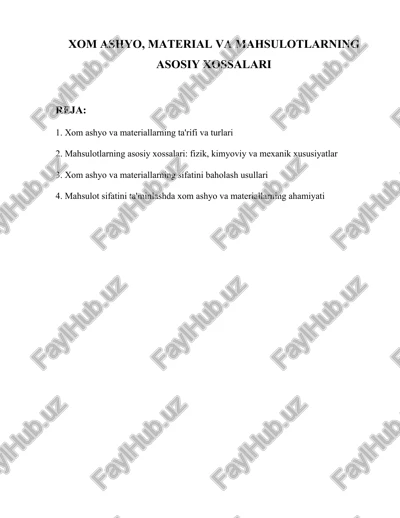 xom ashyo va materiallar — DOCX