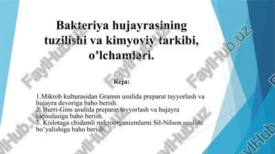 bakteriya hujayrasining tuzilishi va kimyoviy tarkibi — PPTX