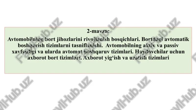 avtomobilning bort jihozlarini rivojlantirish bosqichlari — PPTX