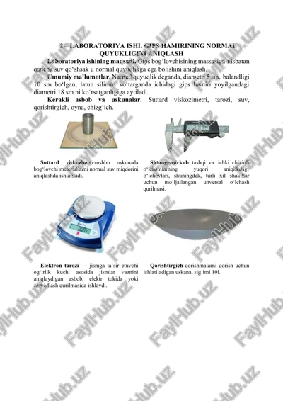 laboratoriya ishi. gips hamirining normal quyukligini aniqlash — DOCX