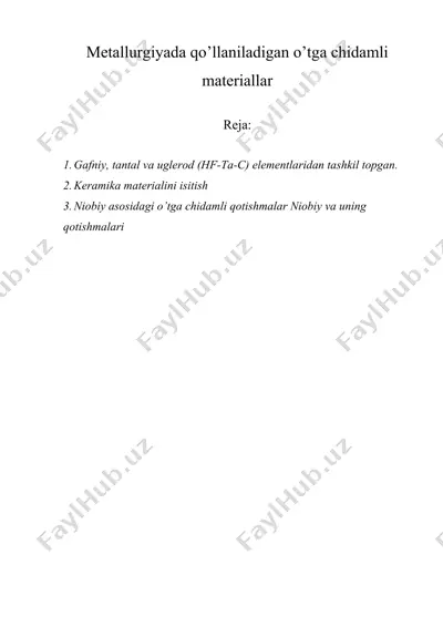 metallurgiyada qo’llaniladigan o’tga chidamli materiallar — DOCX