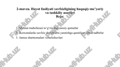 mehnat muhofazasi to‘g‘risidagi asosiy qonunlar — PPTX