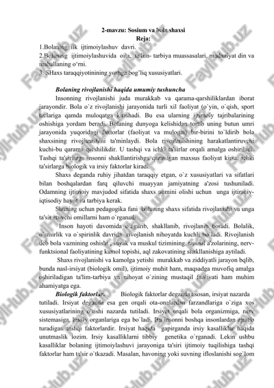 sosium va bola shaxsi — DOCX