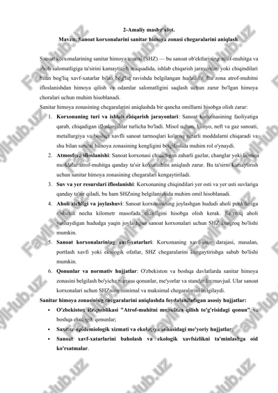 sanoat korxonalarini sanitar himoya zonasi chegaralarini aniqlash — DOCX