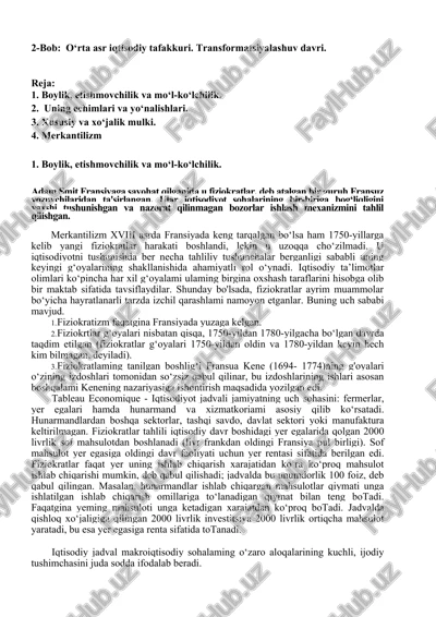 "2-bob: o‘rta asr iqtisodiy tafakkuri. transformatsiyalashuv davri." — DOC