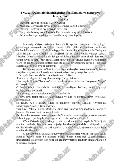 o‘zbek davlatchiligining shakllanishi va taraqqiyot bosqichlari — DOCX