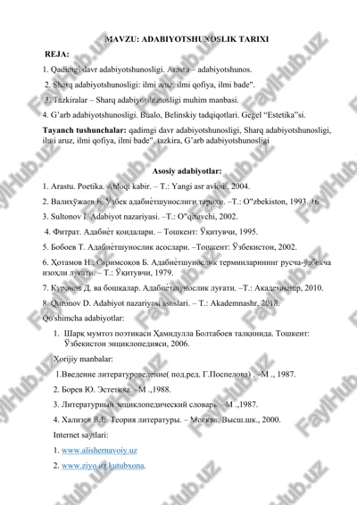 adabiyotshunoslik tarixi — DOCX
