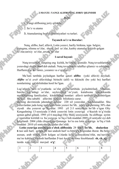 yangi alifboning joriy qilinishi — DOCX