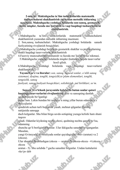 maktabgacha ta`lim tashkilotlarida matematik tushunchalarni shakllantirish yuzasidan metodik ishlarning mazmuni — DOCX