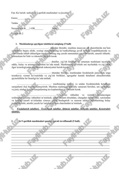 ko’tarish-tashish, yo’l qurilish mashinalari va jixozlari — DOCX