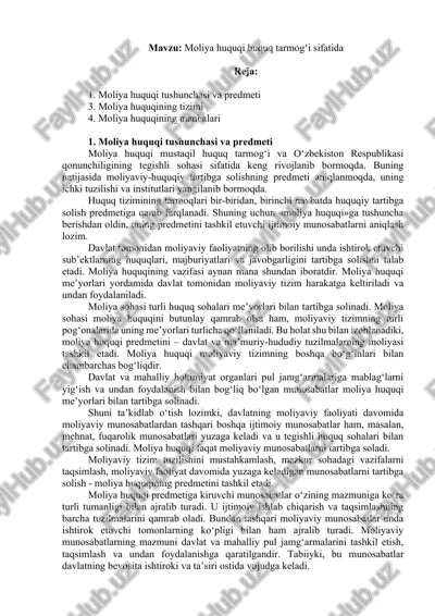 moliya huquqi huquq tarmog‘i sifatida — DOCX