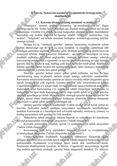 korxona strategiyasining mazmuni va mohiyati — DOCX