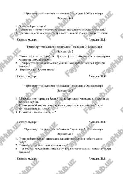 transport tonnellarni loyixalash — DOCX