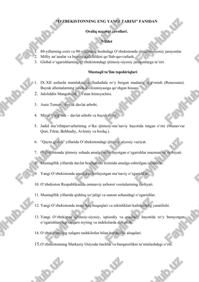 o‘zbekistonning eng yangi tarixi — DOCX