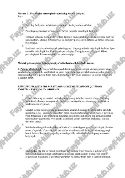 maruza 3. psixologiya tarmoqlari va psixolog kasbiy faoliyati — DOCX
