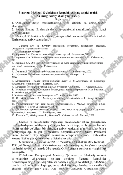 mustaqil o‘zbekiston respublikasining tashkil topishi va uning tarixiy ahamiyati — DOCX