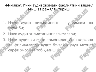 ichki audit xizmati faoliyatini tashkil etish va rejalashtirish — PPTX