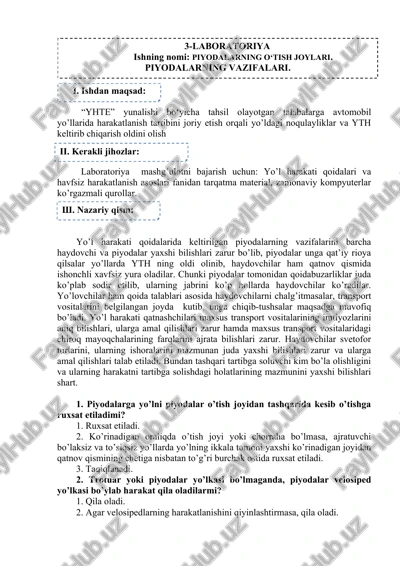 piyodalarning o‘tish joylari. piyodalarning vazifalari. — DOCX