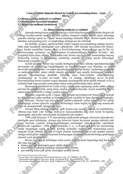 biznes-rejaning mohiyati va vazifalari — DOCX