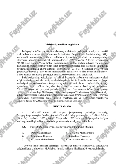 malakaviy amaliyot to‘g‘risida — DOC