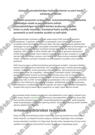 avtomatlashtirilgan loyihalash tizimlari — DOCX
