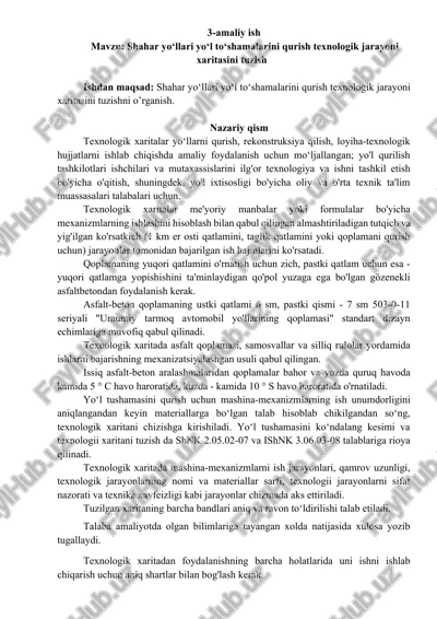 shahar yo‘llari yo‘l to‘shamalarini qurish texnologik jarayoni xaritasini tuzish — DOCX