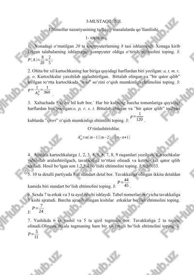 ehtimollar nazariyasining tadbiqiy masalalarda qo’llanilishi — DOCX
