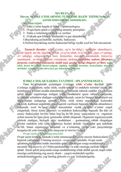 ichki a’zolar xakida ta’limot - splanxnologiya — DOCX